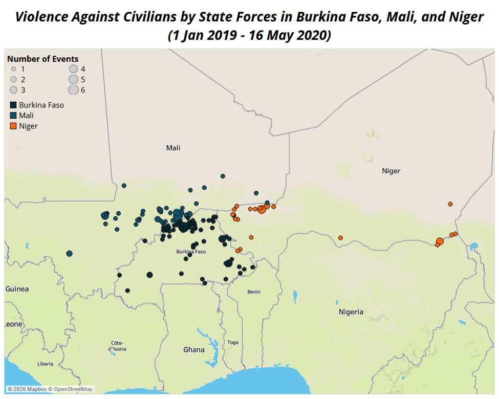 violence against civilians Sahel 2020-map1